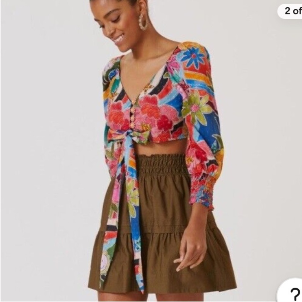 Farm Rio x Anthropologie Tie Front Crop Top